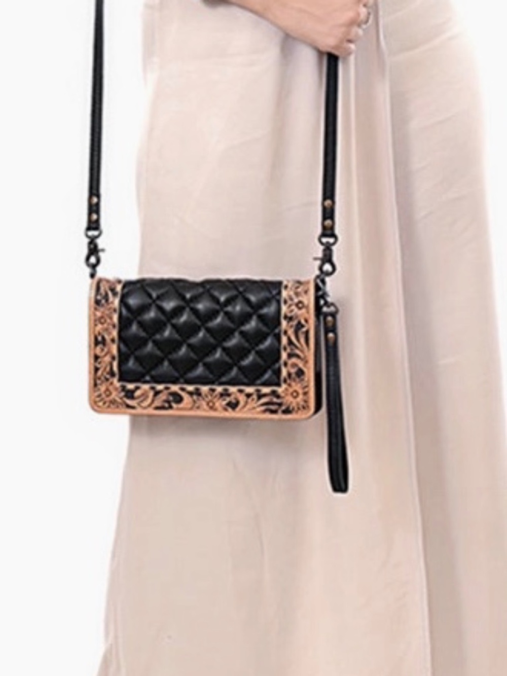 American Darling Handcrafted Western Leather Organiser Bag Floral Tooled Panel